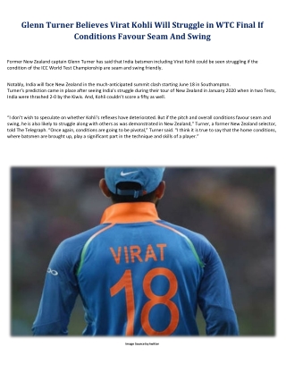 Glenn Turner Believes Virat Kohli Will Struggle in WTC Final If Conditions Favour Seam And Swing