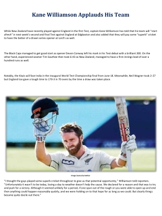 Kane Williamson Applauds His Team