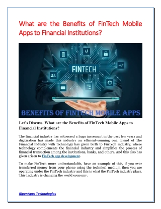 What are the Benefits of FinTech Mobile Apps to Financial Institutions