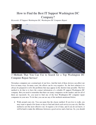 How to Find the Best IT Support Washington DC Company