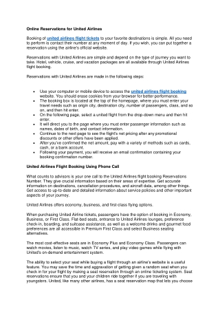 Online Reservations for United Airlines