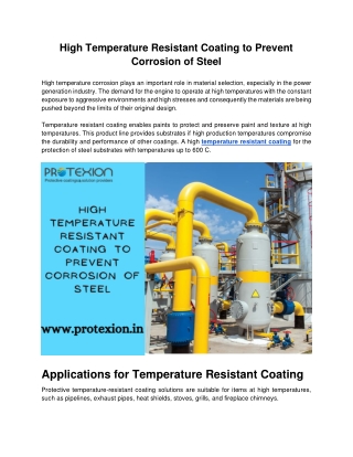 High Temperature Resistant Coating to Prevent Corrosion of Steel