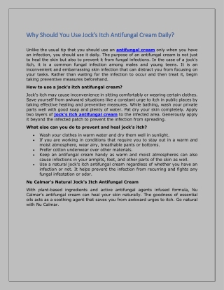 Why Should You Use Jock's Itch Antifungal Cream Daily?