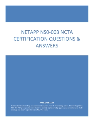 NetApp NS0-003 NCTA Certification Questions & Answers