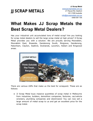 What Makes JJ Scrap Metals the Best Scrap Metal Dealers?