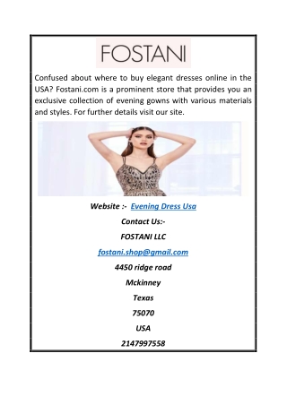 Evening Dress USA | Fostani.com