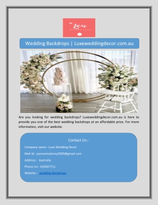 Wedding Backdrops | Luxeweddingdecor.com.au