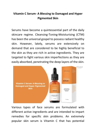 Vitamin C Serum- A Blessing to Damaged and Hyper Pigmented Skin