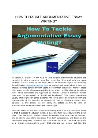 HOW TO TACKLE ARGUMENTATIVE ESSAY WRITING?