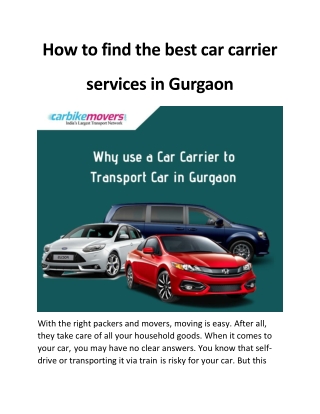 How to find the best car carrier services in Gurgaon