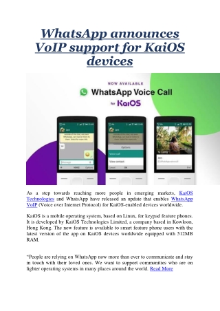 WhatsApp announces VoIP support for KaiOS devices