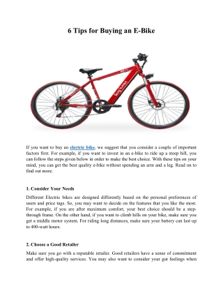 6 Tips for Buying an E-Bike