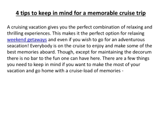 4 tips to keep in mind for a memorable cruise trip