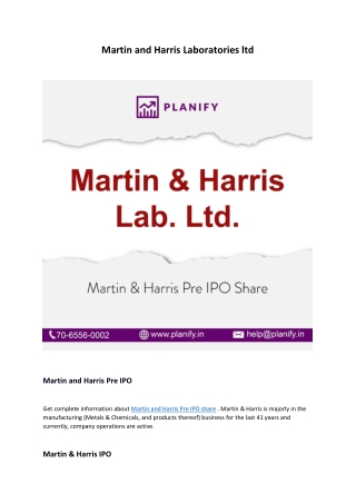 Martin & Harris Unlisted shares