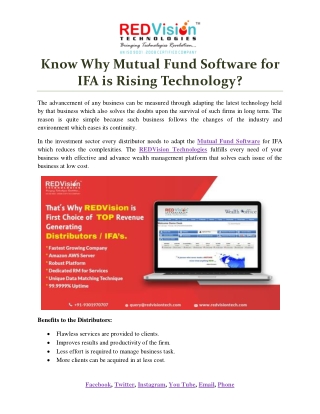 Know Why Mutual Fund Software for IFA is Rising Technology