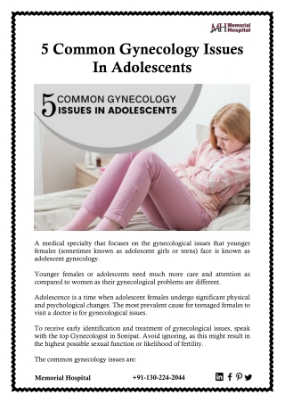 5 Common Gynecology Issues In Adolescents