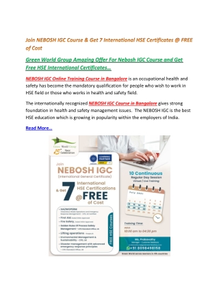 Join NEBOSH IGC Course & Get 7 International HSE Certificates @ FREE of Cost