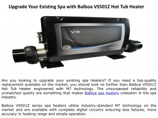 Upgrade Your Existing Spa with Balboa VS501Z Hot Tub Heater