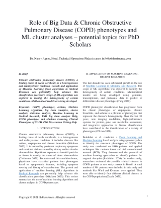 Role Of Big Data & (COPD) Phenotypes And ML Cluster Analyses – Potential Topics For PhD Scholars - Phdassistance