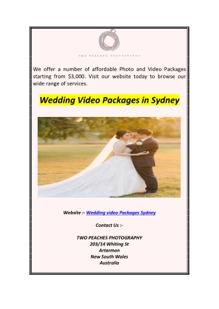 Wedding Video Packages in Sydney