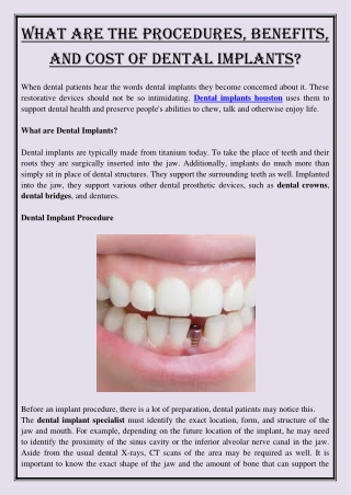 What are the Procedures Benefits and Cost of Dental Implants