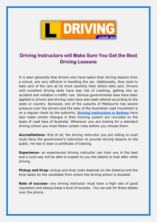 Driving Instructors will Make Sure You Get the Best Driving Lessons