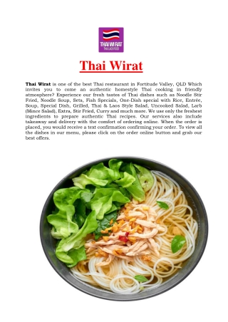 5% Off – Thai Wirat Restaurant Fortitude Valley Delivery, QLD