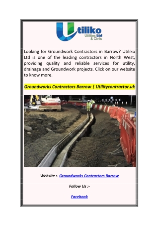 Groundworks Contractors Barrow  Utilitycontractor.uk