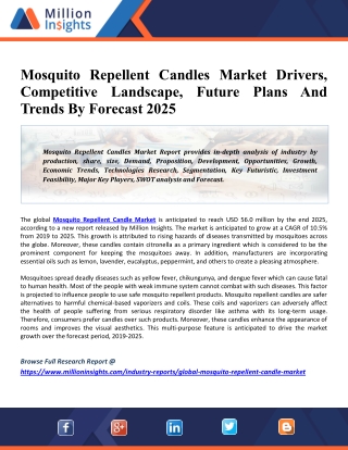 Mosquito Repellent Candles Market 2021 Global Industry Size, Share, Revenue