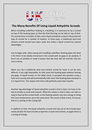 The Many Benefits Of Using Liquid Anhydrite Screeds