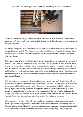 TopFiveQuestionsyoushouldaskYourFencingorDeckContractor