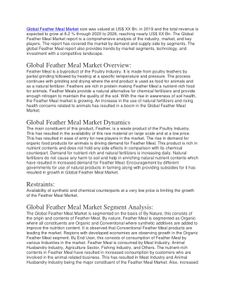 Global Feather Meal Market size was valued at US