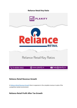 Reliance Retail Key Ratios