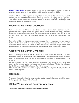 Global Valine Market size was valued at US