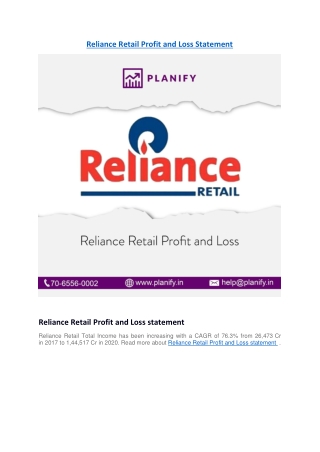 Reliance Retail Profit and Loss statement