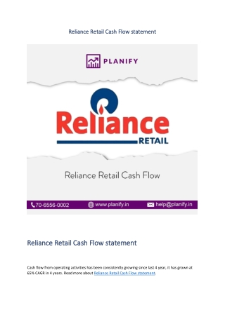 Reliance Retail Cash Flow statement