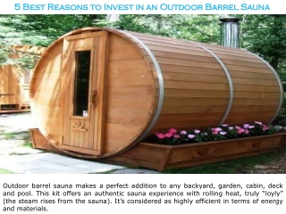 5 Best Reasons to Invest in an Outdoor Barrel Sauna