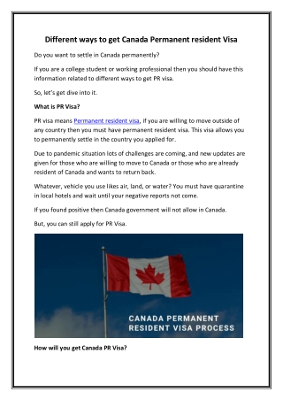 Different ways to get Canada Permanent resident Visa