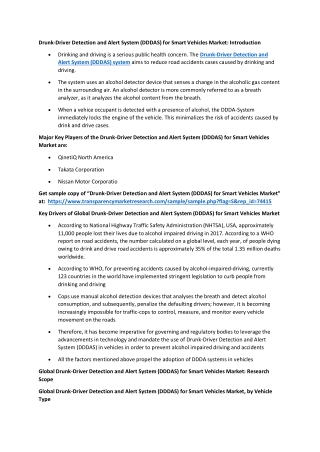 Drunk Driver Detection and Alert System (DDAS) for Smart Vehicles Market