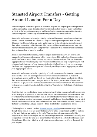 Stansted Airport Transfers - Getting Around London For a Day