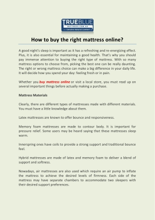 How to buy the right mattress online?