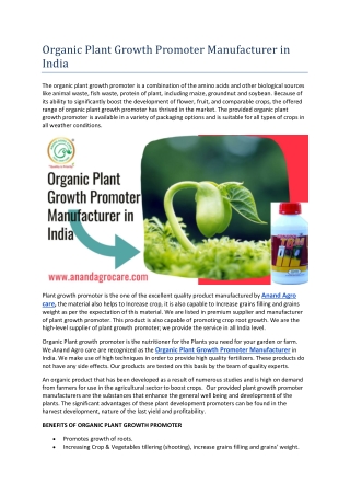 Organic Plant Growth Promoter Manufacturer in India