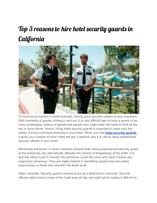 Top 3 reasons to hire hotel security guards in California