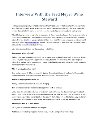 Interview With the Fred Meyer Wine Steward