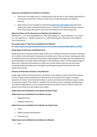 Cleanroom and Medical Carts Market