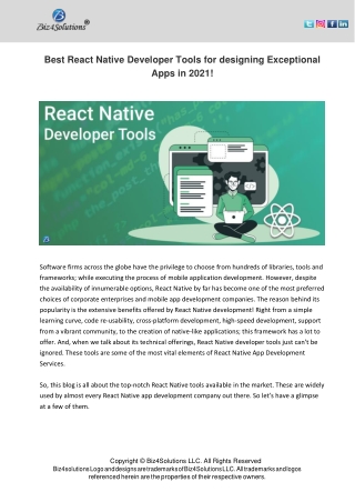 Best React Native Developer Tools for designing Exceptional Apps in 2021!