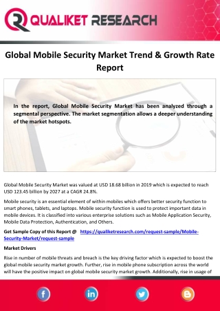 Global Mobile Security Market Share, Relevant Trend, Growth Opportunity,