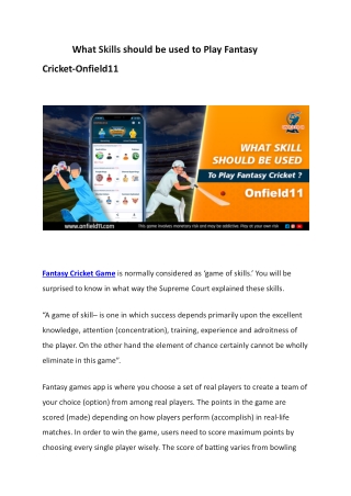 What Skill should be used to Play Fantasy Cricket-Onfield11.docx