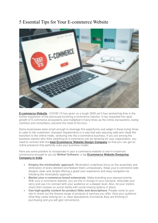 5 Essential Tips for Your Ecommerce website