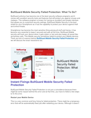 BullGuard Mobile Security Failed Protection: What To Do?